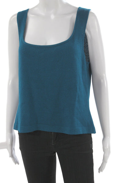 St. John Womens Blue Cotton Polyester Square Neck Sleeveless Basic Tank Size L