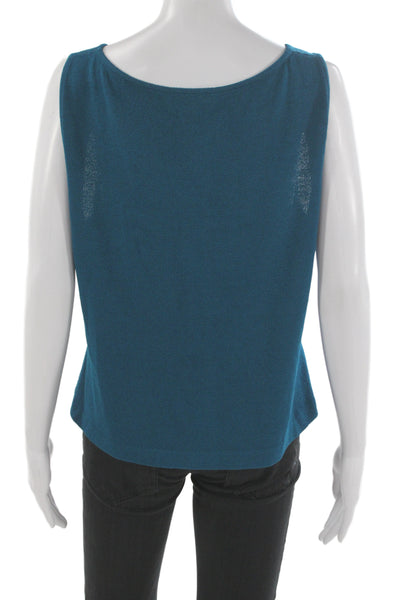 St. John Womens Blue Cotton Polyester Square Neck Sleeveless Basic Tank Size L