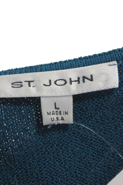 St. John Womens Blue Cotton Polyester Square Neck Sleeveless Basic Tank Size L