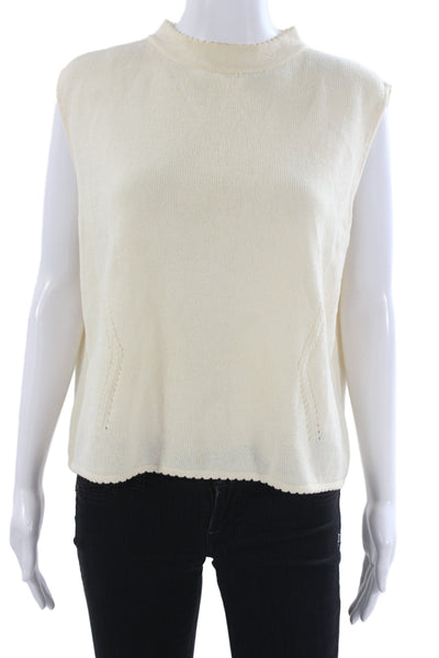 St. John Women Basic Cotton Mock Neck Sleeveless Top White Size L