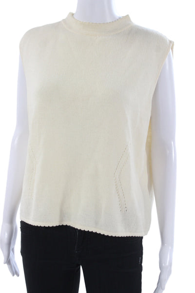 St. John Women Basic Cotton Mock Neck Sleeveless Top White Size L