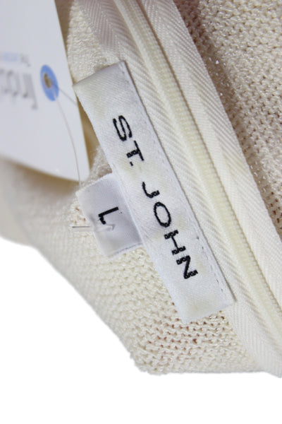 St. John Women Basic Cotton Mock Neck Sleeveless Top White Size L