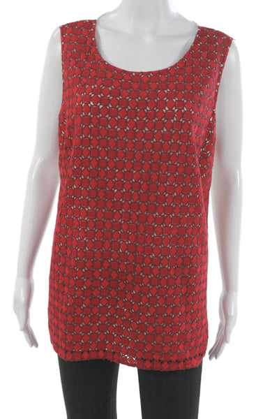 St. John Women Tunic Tank Sleeveless Geometric Red Round Neck Designer Size L