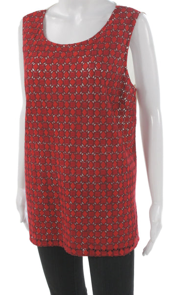 St. John Women Tunic Tank Sleeveless Geometric Red Round Neck Designer Size L