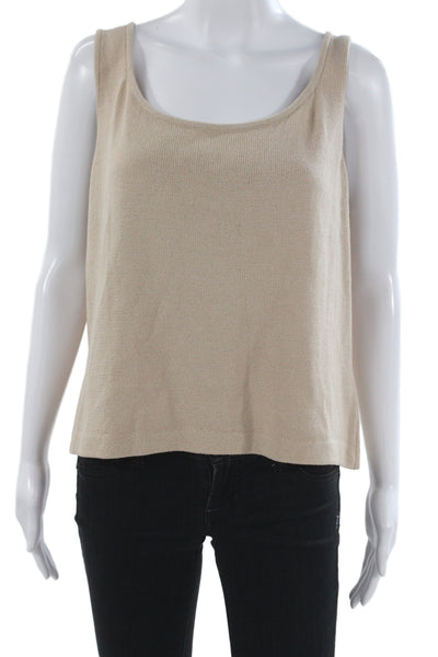 St. John Collection Women Beige Cotton Sleeveless Basic Tank Round Neck Size XL