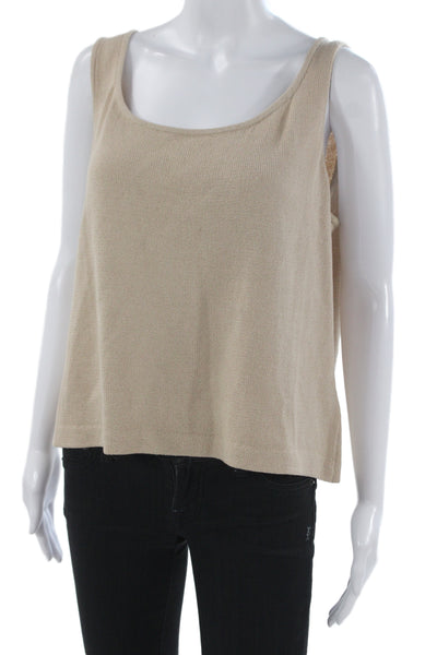 St. John Collection Women Beige Cotton Sleeveless Basic Tank Round Neck Size XL
