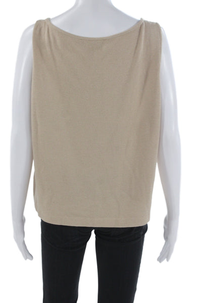 St. John Collection Women Beige Cotton Sleeveless Basic Tank Round Neck Size XL