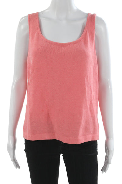 St. John Women Sleeveless Round Neck Basic Tank Pink Size L