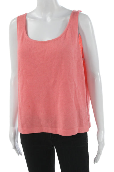 St. John Women Sleeveless Round Neck Basic Tank Pink Size L