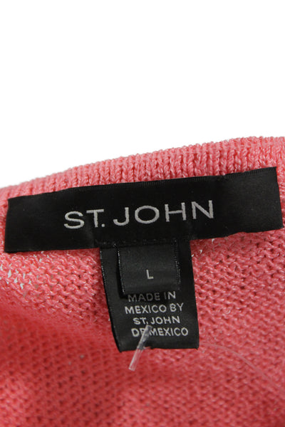 St. John Women Sleeveless Round Neck Basic Tank Pink Size L