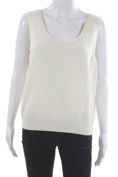 St. John Basics Women Basic Cotton Sleeveless Tank Round Neck White Size M