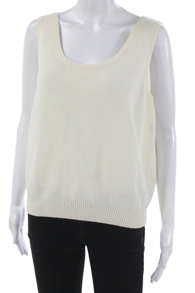 St. John Basics Women Basic Cotton Sleeveless Tank Round Neck White Size M