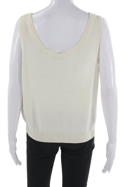 St. John Basics Women Basic Cotton Sleeveless Tank Round Neck White Size M