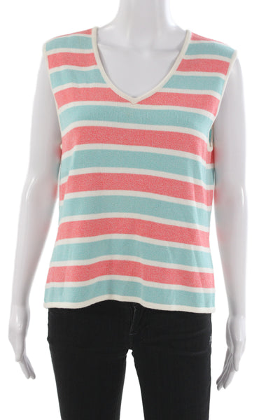 St. John Sport By Marie Gray Women Lt Blue Striped VNeck Sleeveless Tank Size M