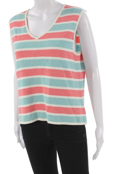 St. John Sport By Marie Gray Women Lt Blue Striped VNeck Sleeveless Tank Size M