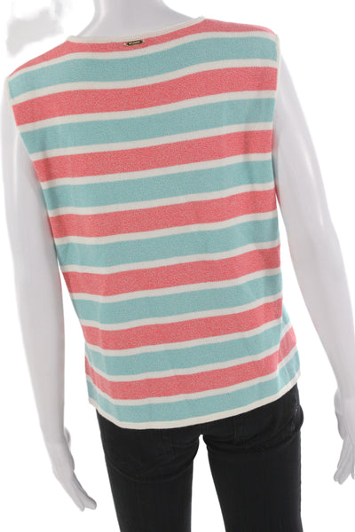 St. John Sport By Marie Gray Women Lt Blue Striped VNeck Sleeveless Tank Size M
