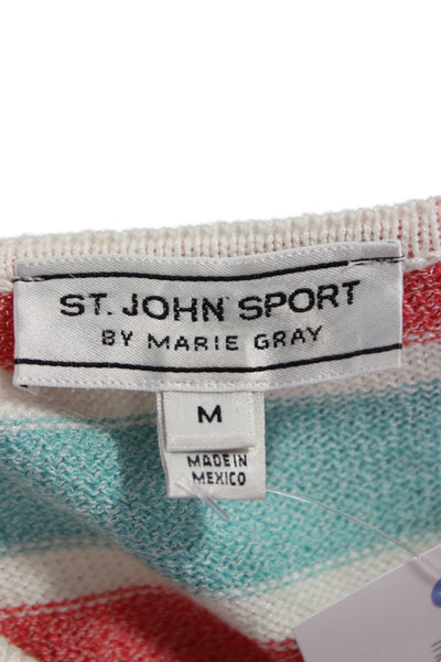 St. John Sport By Marie Gray Women Lt Blue Striped VNeck Sleeveless Tank Size M