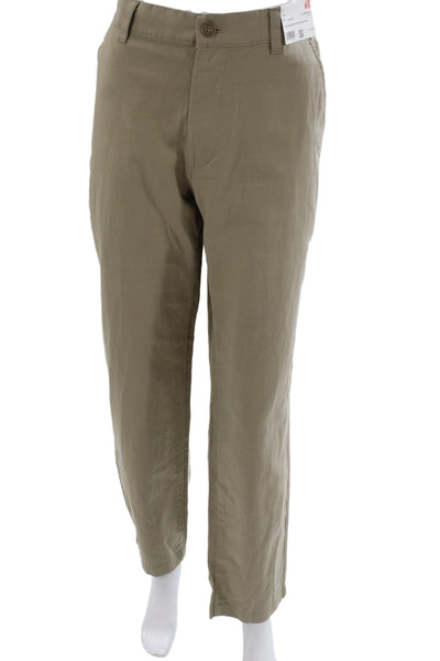 Uniqlo Mens Chino Khakis Beige Button Cotton Nylon Spandex Size M