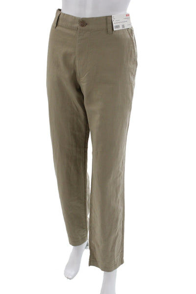 Uniqlo Mens Chino Khakis Beige Button Cotton Nylon Spandex Size M
