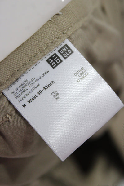Uniqlo Mens Chino Khakis Beige Button Cotton Nylon Spandex Size M