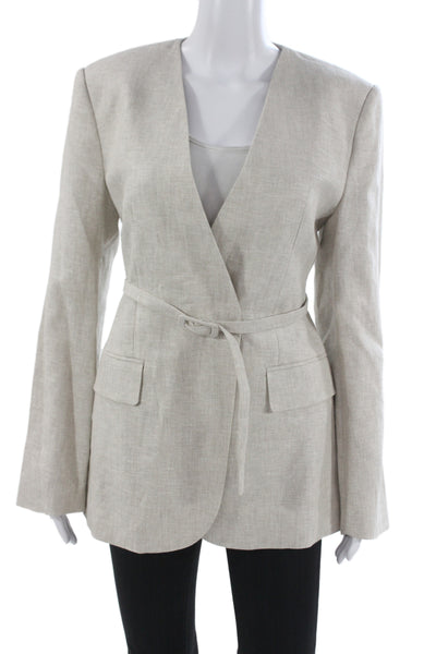 MNG Womens Linen Blazer Beige V Neck Long Sleeve Size S