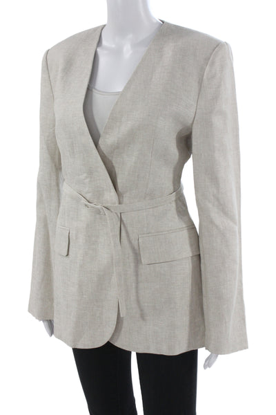 MNG Womens Linen Blazer Beige V Neck Long Sleeve Size S