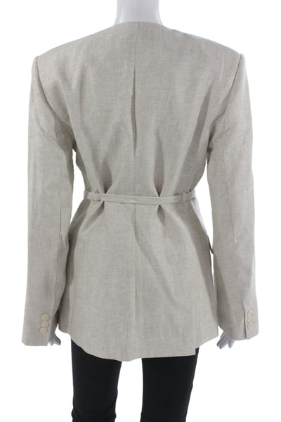 MNG Womens Linen Blazer Beige V Neck Long Sleeve Size S