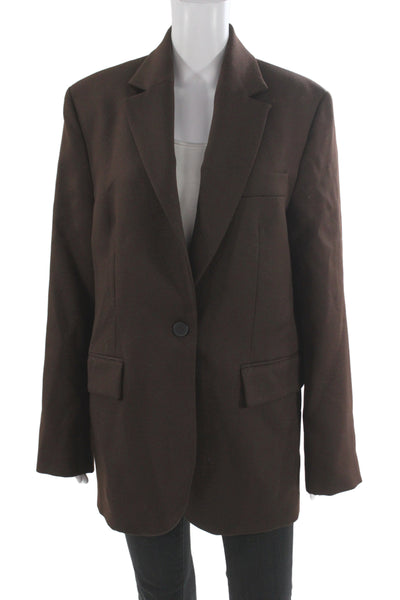 MNG Mens Classic Brown 100% Wool Blazer Button Collared Long Sleeve Size M