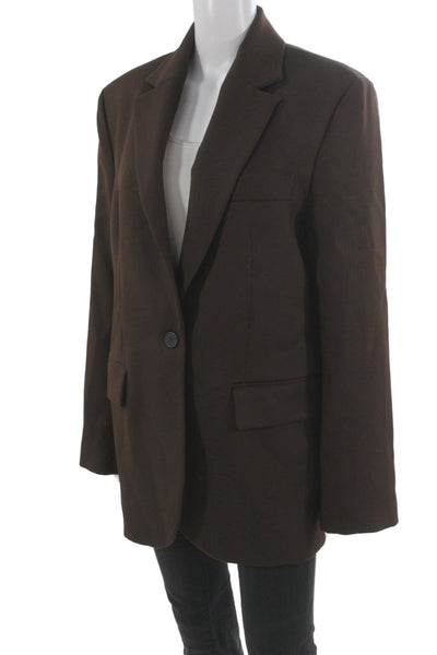 MNG Mens Classic Brown 100% Wool Blazer Button Collared Long Sleeve Size M