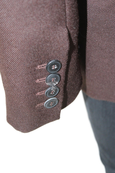 MNG Mens Classic Brown 100% Wool Blazer Button Collared Long Sleeve Size M