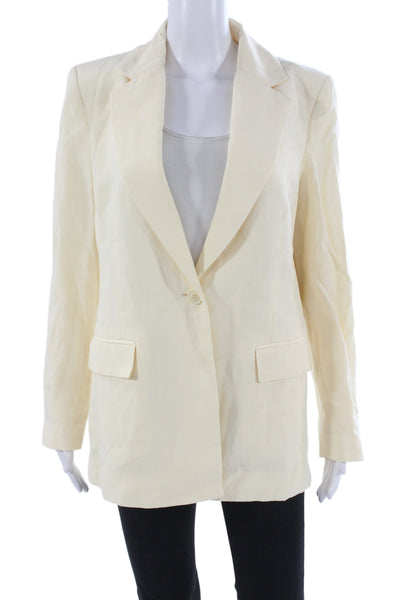 MNG Unisex Classic Collared Beige Blazer Long Sleeve Button Size M