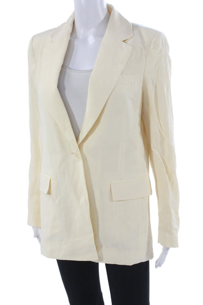 MNG Unisex Classic Collared Beige Blazer Long Sleeve Button Size M