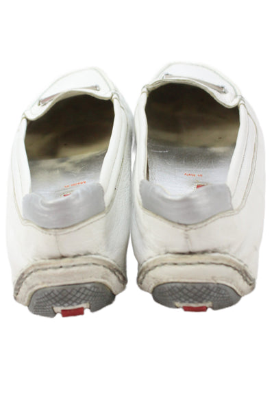 Prada Womens Leather Metal Bar Loafer White Size 7.5
