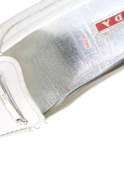 Prada Womens Leather Metal Bar Loafer White Size 7.5