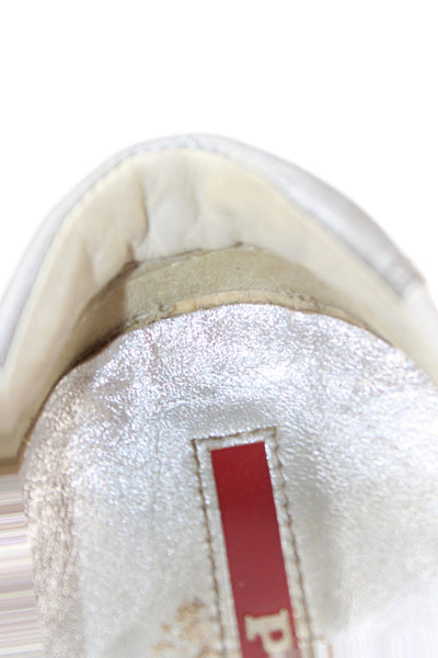Prada Womens Leather Metal Bar Loafer White Size 7.5