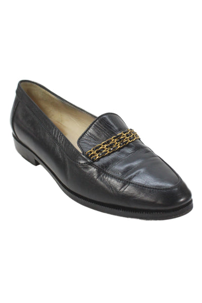 Chanel Womens Leather chain Loafers Black Size 8