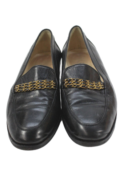 Chanel Womens Leather chain Loafers Black Size 8