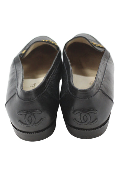 Chanel Womens Leather chain Loafers Black Size 8