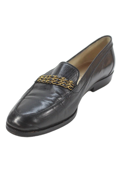 Chanel Womens Leather chain Loafers Black Size 8