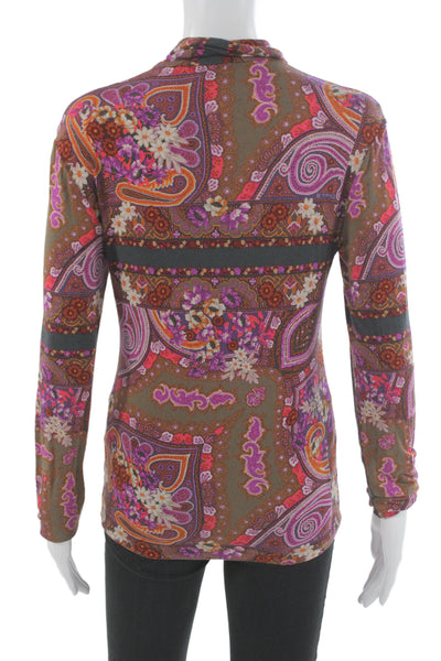 Etro Milano Women Paisley Collared Blouse Brown Long Sleeve Button Up Size 12