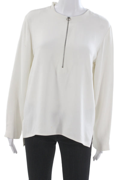 Stella McCartney Women White Zip Crew Neck Basic Blouse 3/4 Sleeve Size 12