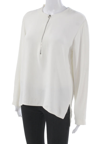 Stella McCartney Women White Zip Crew Neck Basic Blouse 3/4 Sleeve Size 12