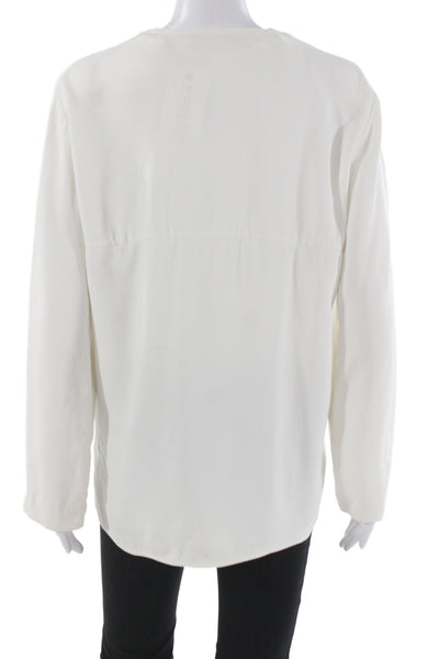 Stella McCartney Women White Zip Crew Neck Basic Blouse 3/4 Sleeve Size 12