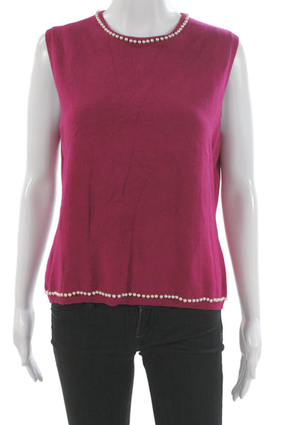Nicole Miller Women Purple Silk Blend Sleeveless Tank Crew Neck Size L