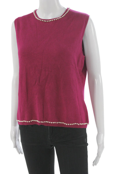 Nicole Miller Women Purple Silk Blend Sleeveless Tank Crew Neck Size L