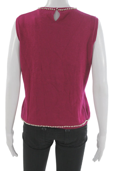 Nicole Miller Women Purple Silk Blend Sleeveless Tank Crew Neck Size L