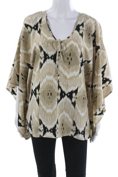 Vince Camuto Women Kimono Blouse Beige Short Sleeve Bohemian Round Neck Size M
