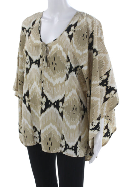 Vince Camuto Women Kimono Blouse Beige Short Sleeve Bohemian Round Neck Size M