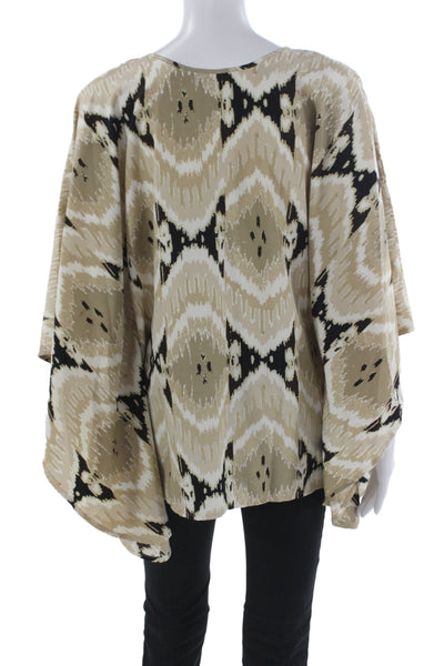 Vince Camuto Women Kimono Blouse Beige Short Sleeve Bohemian Round Neck Size M