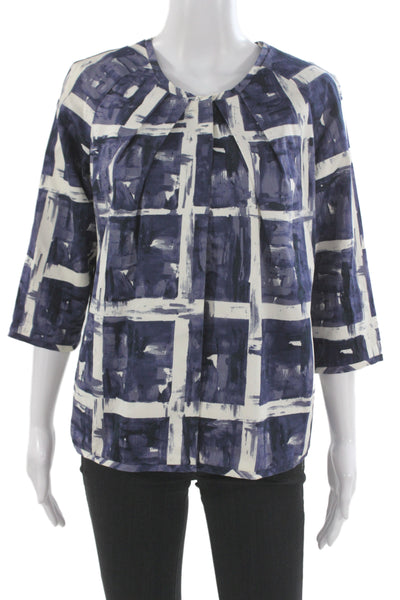 Simply Vera Vera Wang Women Dark Blue Geometric 3/4 Sleeve Blouse Size S